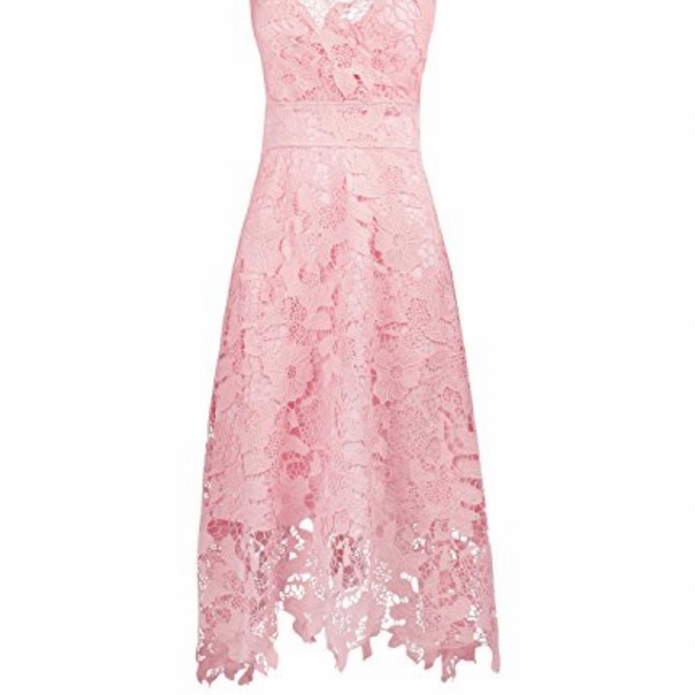 Kimlily pink floral lace asymmetrical hem dress - Picture 3 of 16